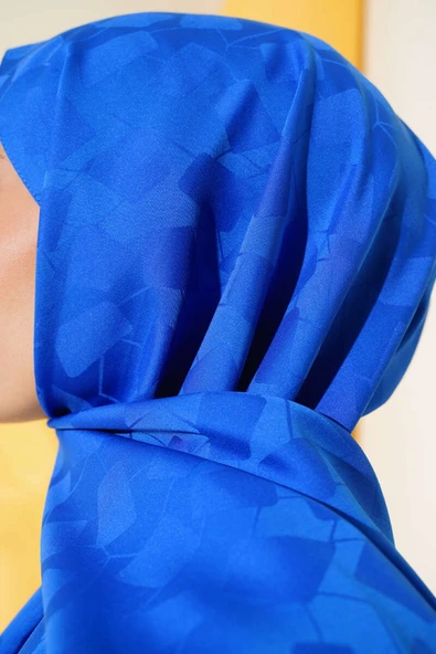 Asimetrik Desen Jakar Şal Saks - 46 - Resim 4