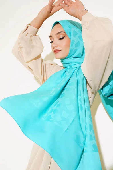 Asimetrik Desen Jakar Şal Turkuaz - 118 ürün görseli 1