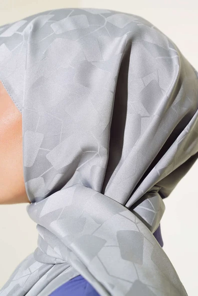 Asimetrik Desen Jakar Şal Gri - 63 - Resim 4