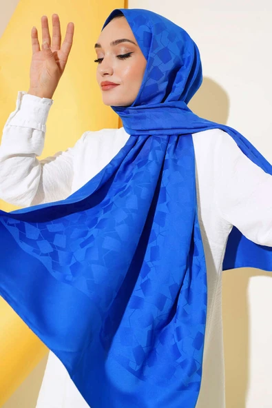 Asimetrik Desen Jakar Şal Saks - 46 - Resim 2