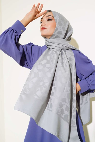 Asimetrik Desen Jakar Şal Gri - 63 - Resim 2