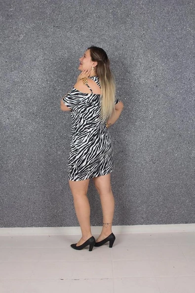 Büyük Beden Kadın Giyim Tek Omuz Detay Zebra Elb635 - 2