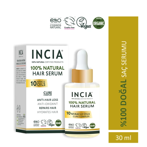 INCIA %100 Doğal 10 Miracle Oils Cure Complex Kökten Uca Saç Bakım Serumu 30 ml