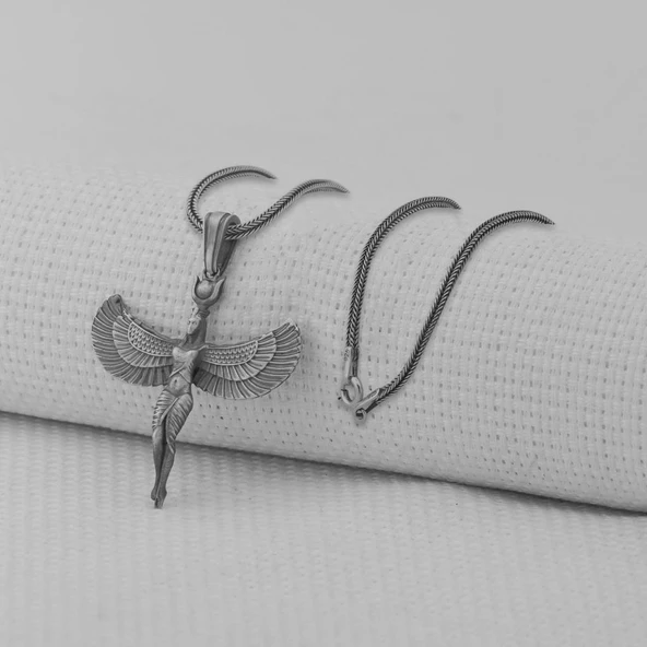 Antik Mısır Tanrıçası İsis Figürlü 3 Boyutlu 925 Ayar Gümüş Kolye ürün görseli