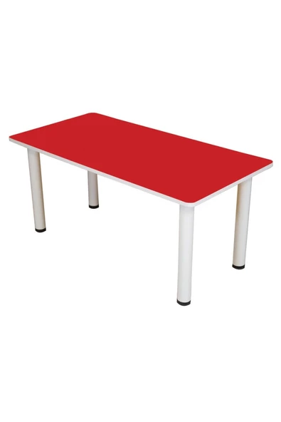 Metal Ayaklı Kırmızı Ahşap Dikdörtgen Masa
