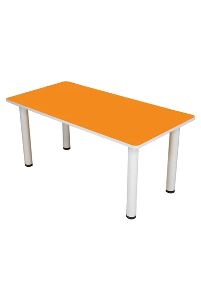 Metal Ayaklı Turuncu Ahşap Dikdörtgen Masa