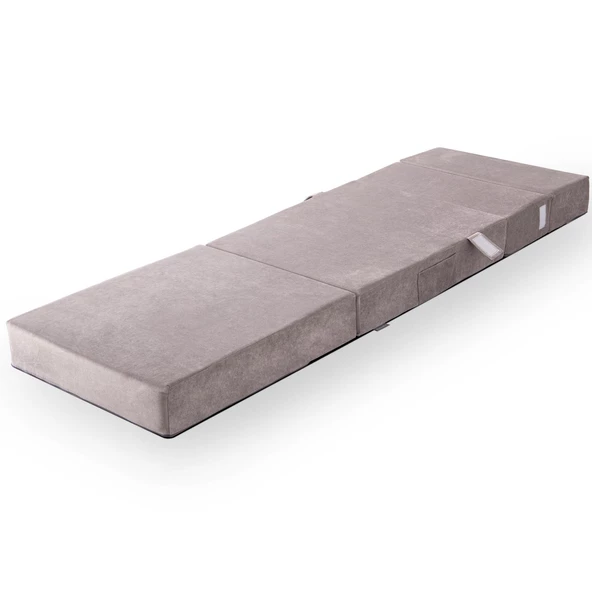 Valeria Kadife Katlanır Yatak Olabilen Tek Kişilik Koltuk  Açık Gri Tek - 5