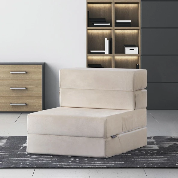Valeria Kadife Katlanır Yatak Olabilen Tek Kişilik Koltuk Tek Kiremit - 11