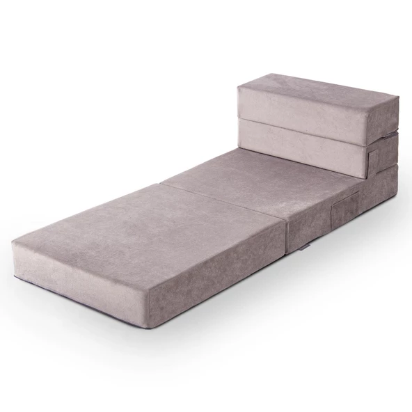 Valeria Kadife Katlanır Yatak Olabilen Tek Kişilik Koltuk Açık Gri Tek - 4