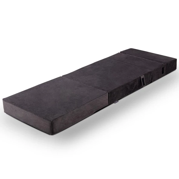 Valeria Kadife Katlanır Yatak Olabilen Tek Kişilik Koltuk Antrasit Tek - 5