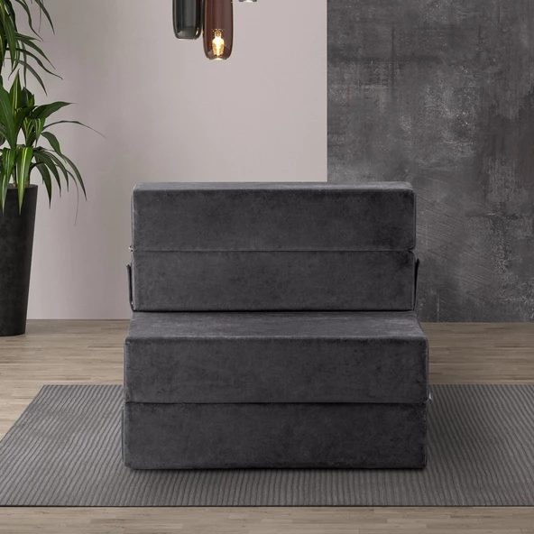 Valeria Kadife Katlanır Yatak Olabilen Tek Kişilik Koltuk Antrasit Tek - 2