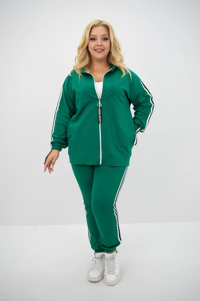 Kadın Büyük Beden Kapüşonlu Baskı Detaylı Eşofman Takımı 8136-25 - 12