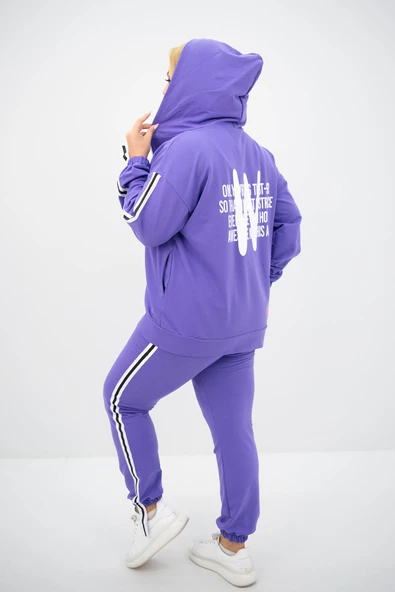 Kadın Büyük Beden Kapüşonlu Baskı Detaylı Eşofman Takımı 8136-25 - 10