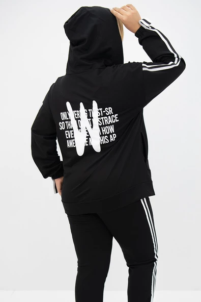 Kadın Büyük Beden Kapüşonlu Baskı Detaylı Eşofman Takımı 8136-25 - 5