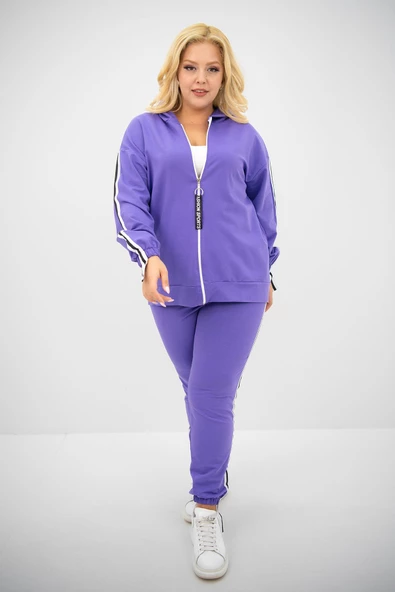 Kadın Büyük Beden Kapüşonlu Baskı Detaylı Eşofman Takımı 8136-25 - 8