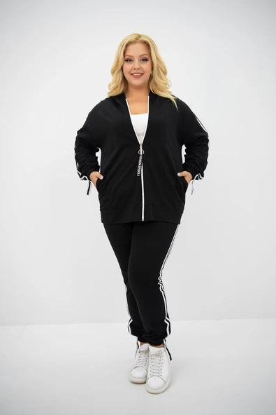 Kadın Büyük Beden Kapüşonlu Baskı Detaylı Eşofman Takımı 8136-25 - 2