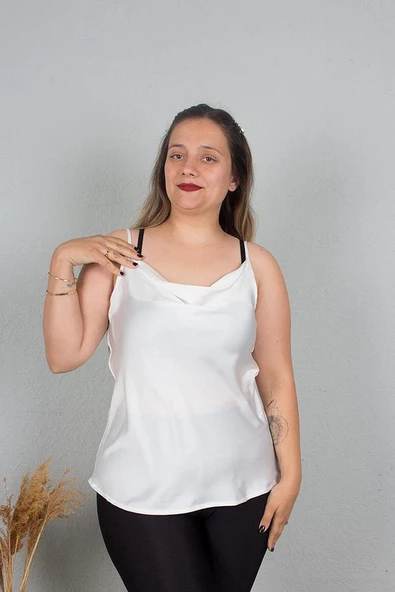 Büyük Beden Saten Degaje Yaka Bluz Renkli B109 - 8