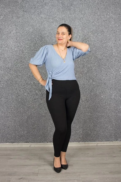 Büyük Beden Yandan Bağlamalı Bürümcük Kumaş Bluz Renkli B085 - 7