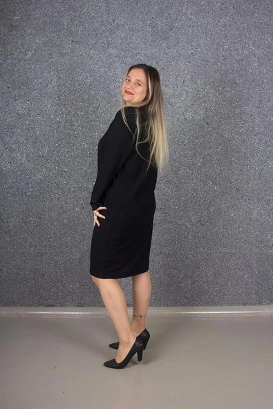 Gömlek Yaka Düğmeli Krep Kumaş Elbise Siyah El500 - 4