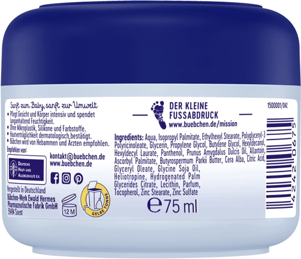 Bübchen Sensitive Bebek El ve Yüz Kremi 75 ml