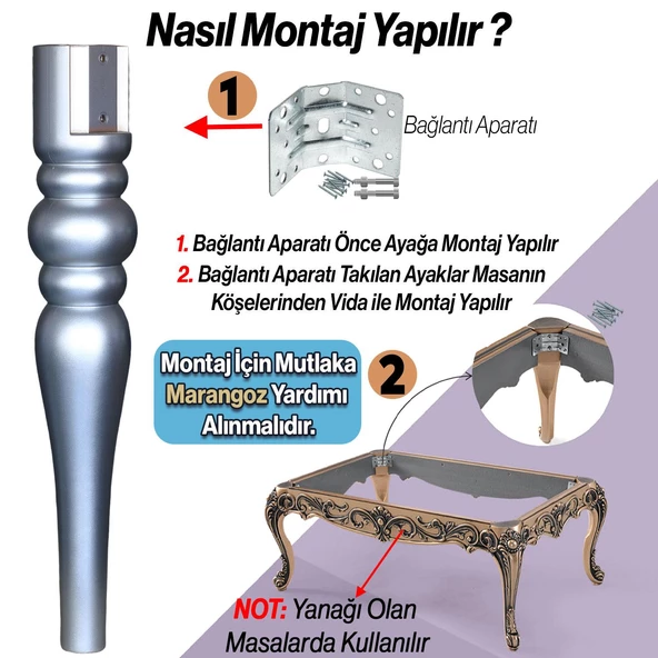 Marina Masa Dresuar Ayağı 72 cm Plastik Ayak Gümüş Gri Mutfak Yemek Masası Mobilya Ayakları Gümüş - 5