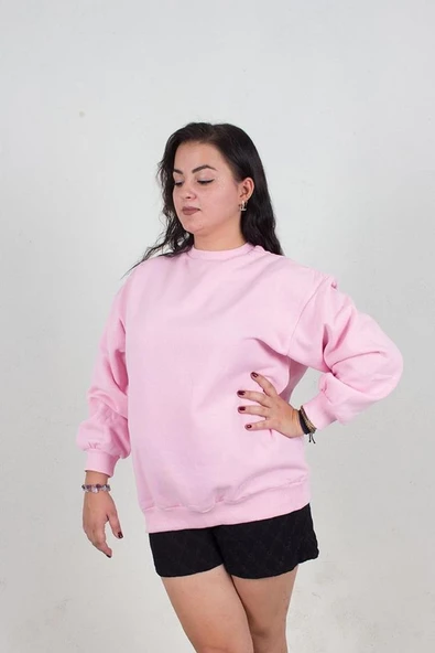 Büyük Beden Içi Şardonlu Sweat Pembe S004