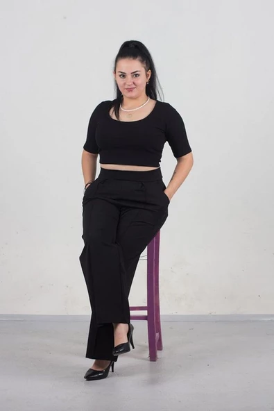 Büyük Beden Bol Paça Pantolon Siyah Pn323 - 7