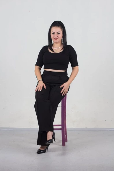 Büyük Beden Bol Paça Pantolon Siyah Pn323 - 4