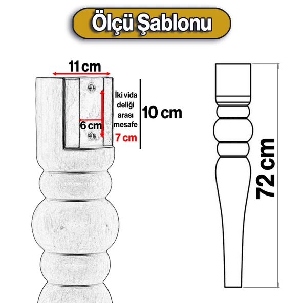 Marina Masa Dresuar Ayağı 72 cm Plastik Ayak Gümüş Gri Mutfak Yemek Masası Mobilya Ayakları Gümüş - 6