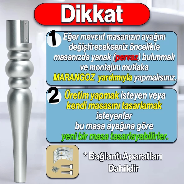 Marina Masa Dresuar Ayağı 72 cm Plastik Ayak Gümüş Gri Mutfak Yemek Masası Mobilya Ayakları Gümüş - 2