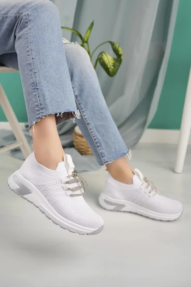 Lady Classy Kadın Bağcıksız Taşlı Triko Kadın Sneaker - 4