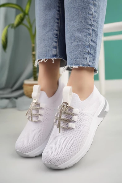 Lady Classy Kadın Bağcıksız Taşlı Triko Kadın Sneaker - 6