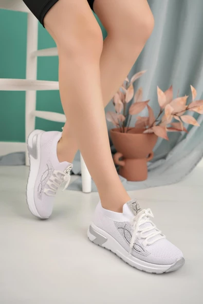 Kadın Triko Taş Detaylı Sneaker Yürüyüş Ayakkabısı - 9