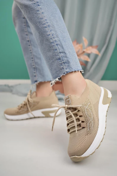 Kadın Triko Taş Detaylı Sneaker Yürüyüş Ayakkabısı - 2