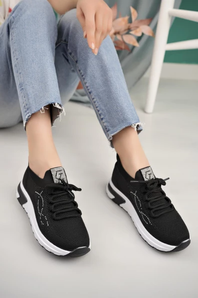 Kadın Triko Taş Detaylı Sneaker Yürüyüş Ayakkabısı - 4