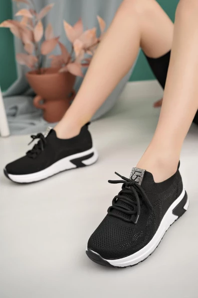 Kadın Ortopedik Taban Triko Taş Detaylı Sneaker Yürüyüş Ayakkabısı - 5