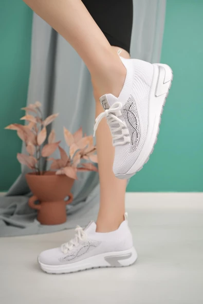Kadın Triko Taş Detaylı Sneaker Yürüyüş Ayakkabısı - 8