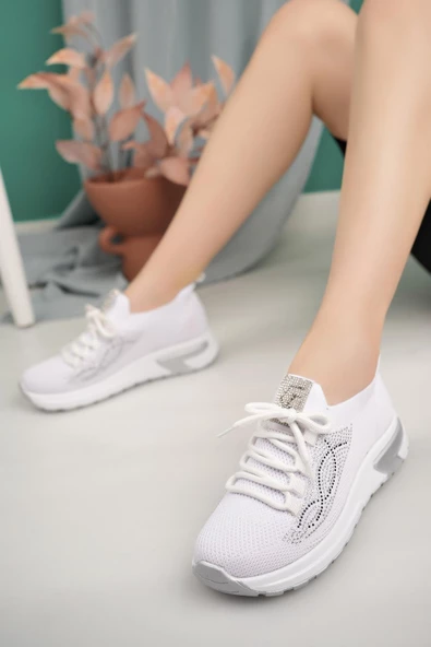 Kadın Triko Taş Detaylı Sneaker Yürüyüş Ayakkabısı - 7