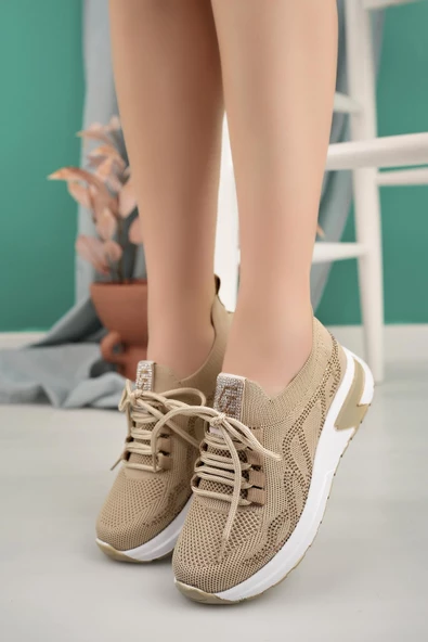 Kadın Ortopedik Taban Triko Taş Detaylı Sneaker Yürüyüş Ayakkabısı - 2