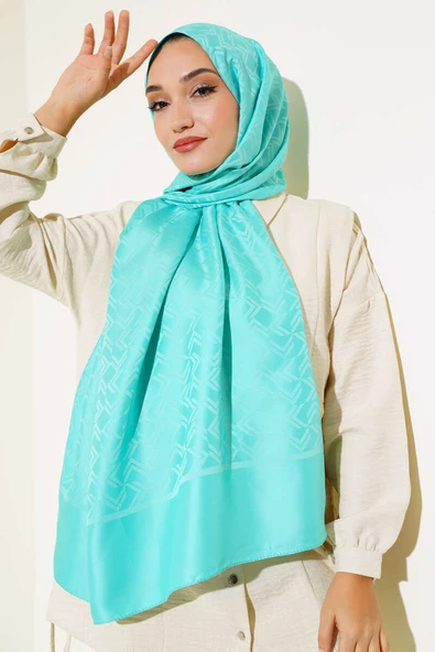 Kesişim Desen Jakar Şal Turkuaz -118 - Resim 2