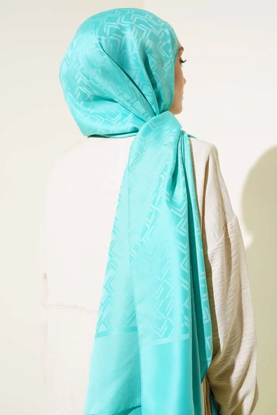 Kesişim Desen Jakar Şal Turkuaz -118 - Resim 3