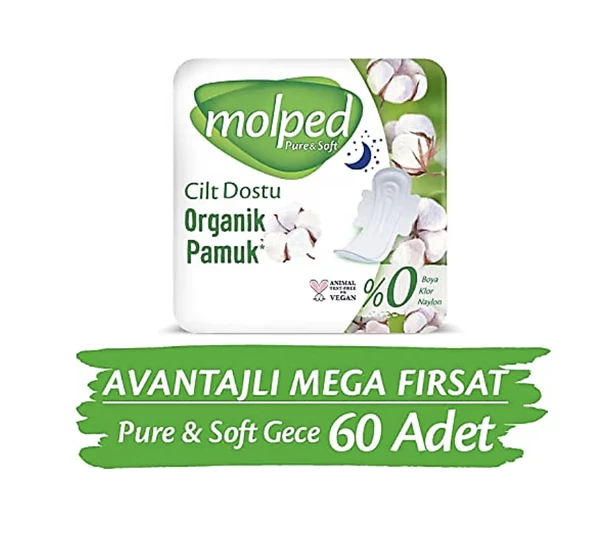 Molped Pure & Soft Gece 30'lu 2 Adet Mega Paket Hijyenik Ped