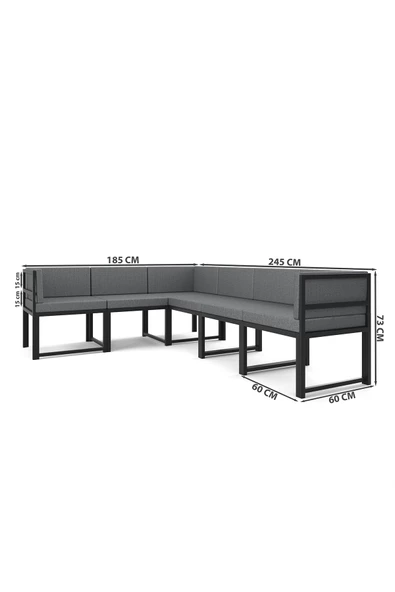 Wood House Parla 6'lı Köşe Koltuk Takımı Gri (MUTFAK,BAHÇE,BALKON,OTURMA ODASI) - 5