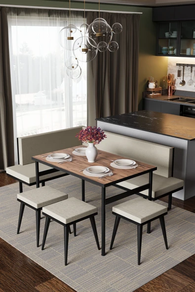 Wood House PAMİR KÖŞE TAKIMI BEJ-CEVİZ  (MUTFAK,BAHÇE,BALKON,OTURMA ODASI) ürün görseli