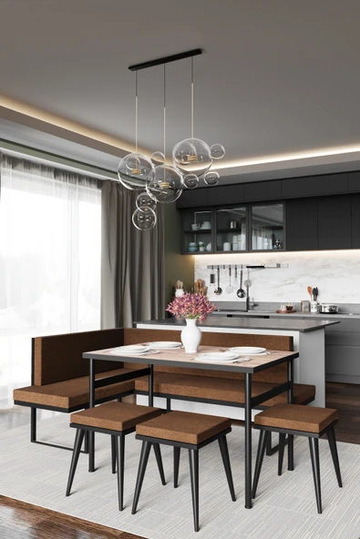 Wood House PAMİR KÖŞE TAKIMI KAHVE-CEVİZ  (MUTFAK,BAHÇE,BALKON,OTURMA ODASI) ürün görseli