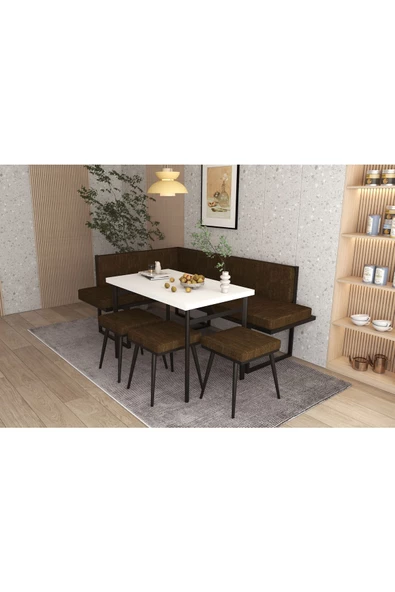 Wood House PAMİR KÖŞE TAKIMI KAHVE-BEYAZ  (MUTFAK,BAHÇE,BALKON,OTURMA ODASI)