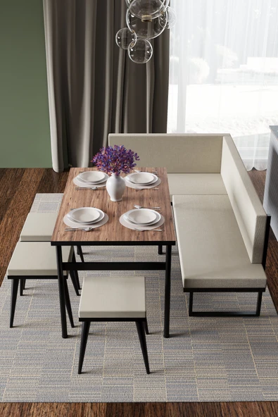 Wood House PAMİR KÖŞE TAKIMI BEJ-CEVİZ  (MUTFAK,BAHÇE,BALKON,OTURMA ODASI) - Resim 3