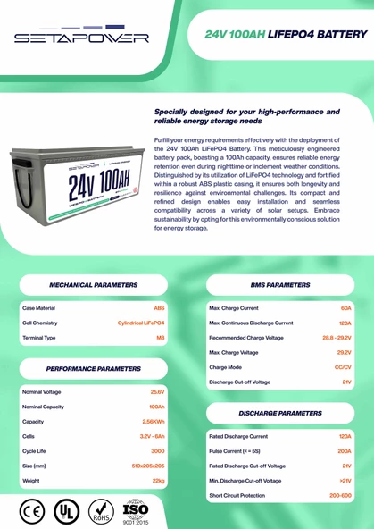 Setapower 24V 100Ah LiFePO4 Akü - 2