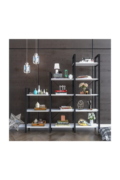 Wood House Beyaz Kardelen Merdiven Kitaplık