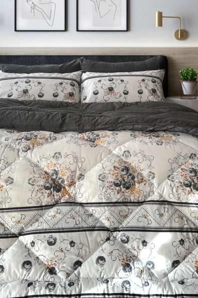 Alla Turca 4 Yastık Kılıflı Çift Taraflı Desenli Uyku Seti-Kanaviçe Antrasit - 3